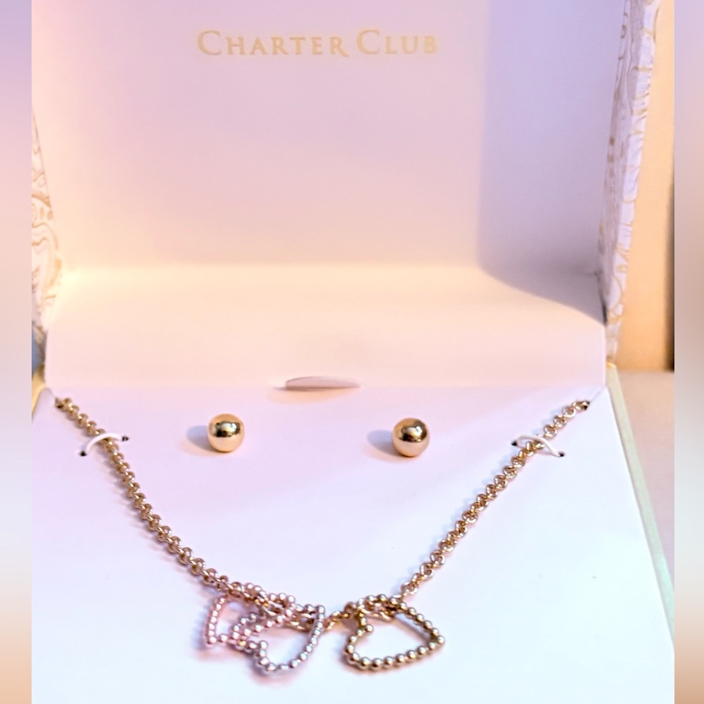 Charter Club Gold-Tone Double Heart Necklace Set